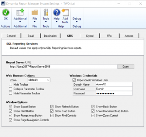 Dynamics Report Manager System Settings