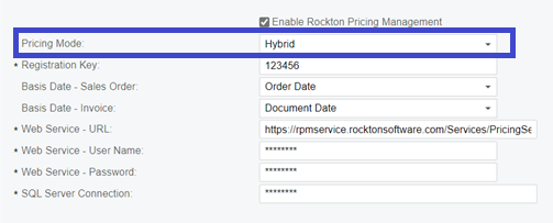 Rockton Pricing Management Settings for Acumatica Connector