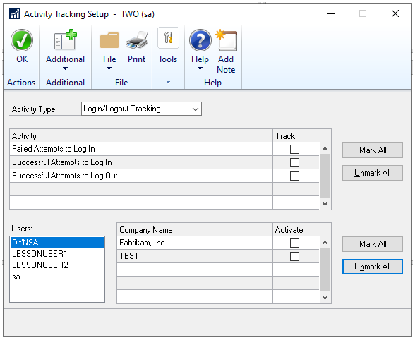 Dynamics GP activity tracking