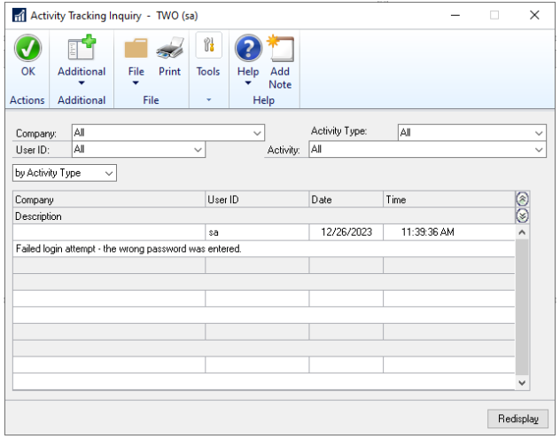 Dynamics GP activity tracking