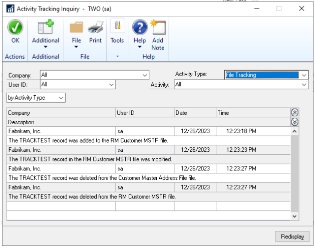 Dynamics GP activity tracking