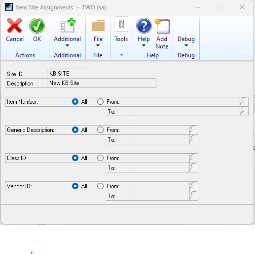 Mass assign site in inventroy